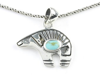 Western Bear Necklace, Sterling Silver Turquoise Necklace, Southwestern Necklace, Country Necklace, Gemstone Jewelry