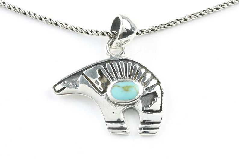 Western Bear Necklace, Sterling Silver Turquoise Necklace, Southwestern Necklace, Country Necklace, Gemstone Jewelry image 1