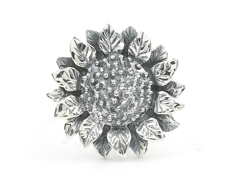 Sterling Silver Sunflower Ring Flower Ring Boho Gypsy Etsy