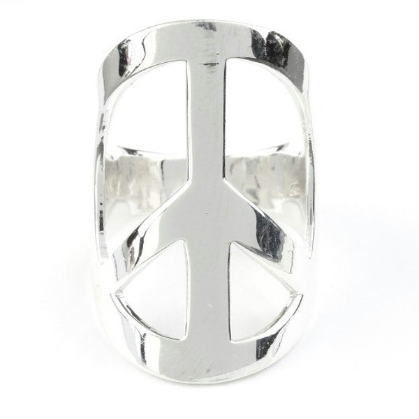 Sterling Silber Peace-Zeichen-Ring, GROßER Peace-Zeichen-Ring, Hippie, Spirituell, Boho-Ring, Gypsy-Ring