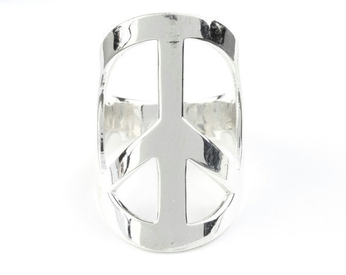 Featured listing image: Sterling Silver Peace Sign Ring,LARGE Peace Sign ring, Hippie, Spiritual, Boho Ring, Gypsy Ring