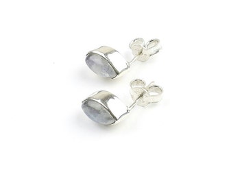 Sterling Silver Moonstone Earrings, Moon Earrings, Moonstone Stud Earrings, Minimal, Modern
