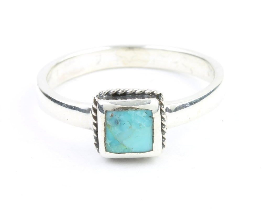 Large Square Turquoise Ring – Squash Blossom