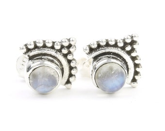 Maputo Earrings, Sterling Silver Moonstone Earrings, Boho, Moonstone Stud Earrings, Gypsy, Ethnic Earrings