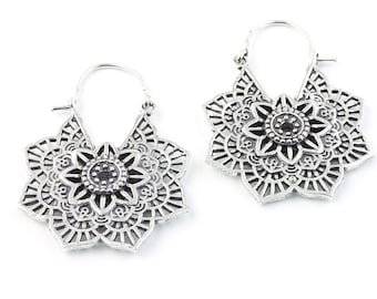 Mandala Earrings , Tribal Earrings, Silver Mandalas, Festival Earrings, Gypsy Earrings, Ethnic Earrings, Hippie, Spiritual, Yoga, Meditation