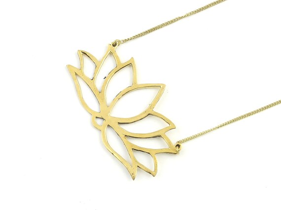 Large Lotus Necklace, Open Lotus Flower Pendant, Yoga