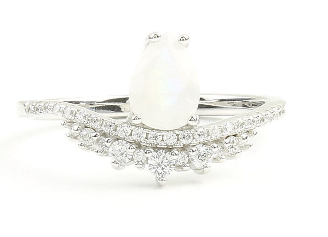 Majesty Moonstone Ring, Engagement Ring, Promise Ring, Silver Moon Ring, Crown Ring, Gemstone