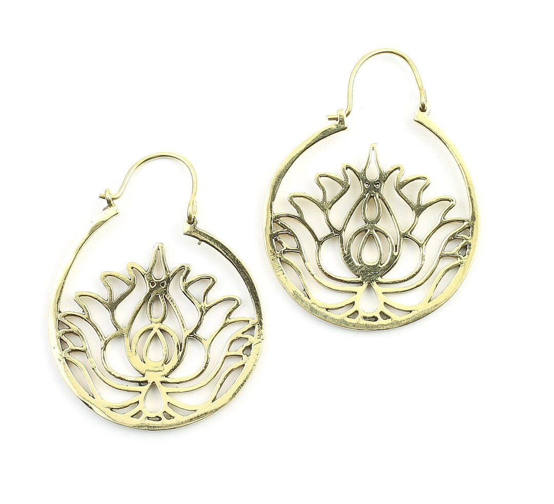 Lotus Earrings Lotus Hoop Earrings Boho Jewelry Tribal - Etsy