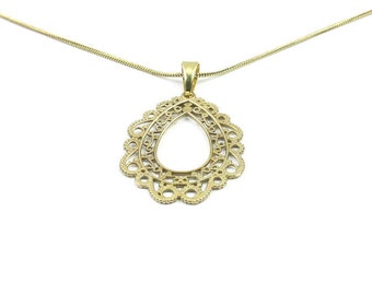 Brass filigree necklace, Ornate pendant, Victorian brass necklace