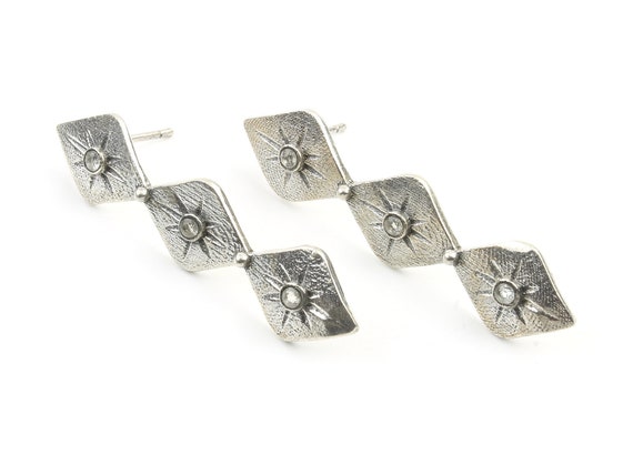 White Quartz Vintage Style Antiqued Earrings Sterling Silver White Quartz Vintage Style Antiqued Earrings Sterling Silver
