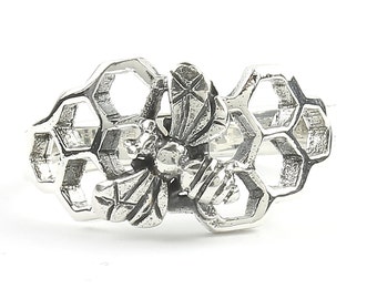 Sterling Silver Bee Ring, Bee Hive, Honeycomb Ring, Honey Bee Ring, Bumble Bee, Nature, Boho, Bohemian,  Festival, Hippie, Gypsy, Animal