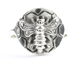 Sterling Silver Bee Ring, Bee Hive, Honeycomb Ring, Honey Bee Ring, Bumble Bee, Nature, Boho, Bohemian,  Festival, Hippie, Gypsy, Animal