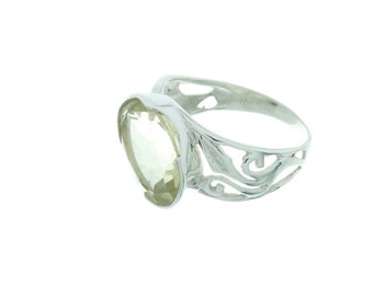 Lemon Love Ring, Sterling Silver Lemon Quartz Ring, Gemstone Ring, Facet Cut, Quartz Ring