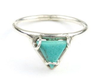 Bermuda Triangle Ring, Sterling Silver Turquoise Ring, Stone Jewelry, Gemstone, Southwestern, Boho, Gypsy, Minimalist, Spiritual, Modern