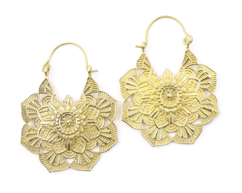 Mandala Brass Earrings, Silver Mandalas, Flower Earrings, Tribal Brass ...