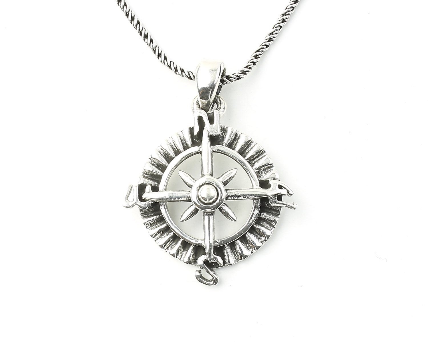 Sterling Silver Compass Necklace, Nautical Jewelry, Ocean, Sea, Boho, Gypsy, Festival Jewelry