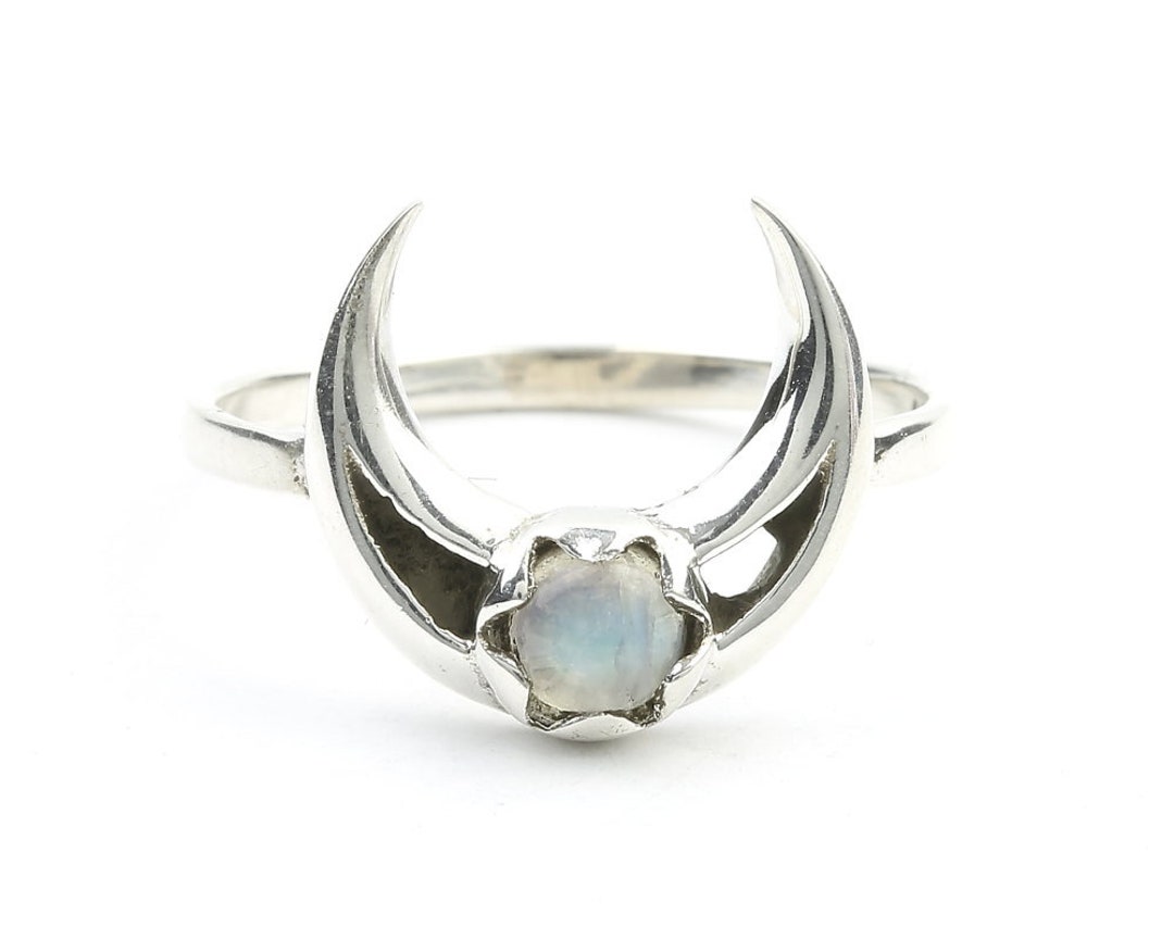 Moonstone Moon Ring Sterling Silver Crescent Moon Moonstone - Etsy