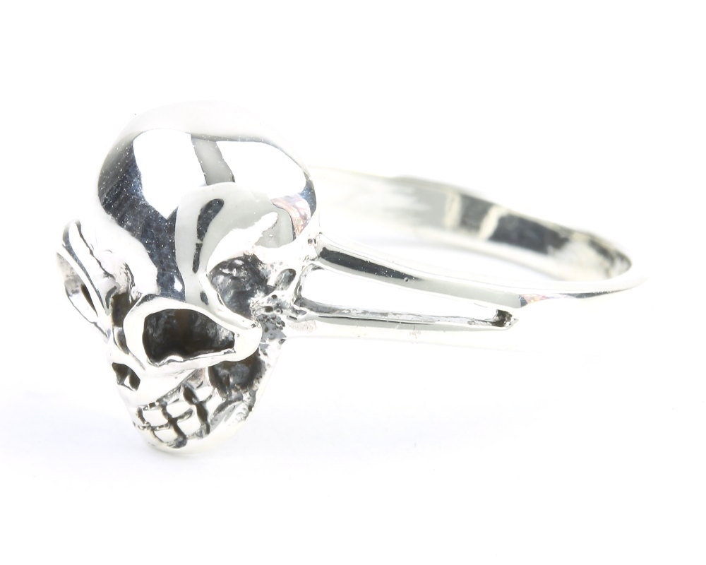 Sterling Silver Skull Ring, Sterling Silver Skeleton Ring, Bones, Biker ...