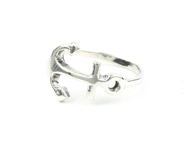 Sterling Silver Anchor Ring Nautical Ring Sideways Anchor Etsy