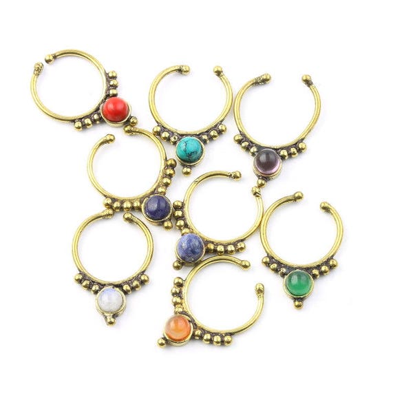 Faux Septum Ring, Fake Septum Ring, Faux Nose Ring, Gemstone Septum, Body Jewelry, Tribal Septum Ring, Indian Nose Ring, Stone Septum, Boho