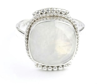Moonstone Ring, Princess Moon Ring, Facet Cut Stone Jewelry, Gemstone, Boho, Gypsy, Wiccan, Hippie, Spiritual