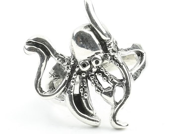 Sterling Silver Octopus Ring, Kraken, Ocean, Sea, Nautical, Beach, Coastal, Boho, Bohemian, Festival, Gypsy, Animal Jewelry