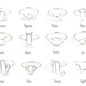 Zodiac Rings, Horoscope Rings, Silver, Aries, Taurus, Gemini, Cancer, Leo, Virgo, Libra, Scorpio, Sagittarius, Capricorn, Aquarius, Pisces