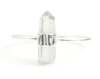 Dainty Raw Crystal Ring, Sterling Silver Quartz Ring, Crystals, Stone Jewelry, Gemstone Ring, Boho Jewelry, Gypsy, Hippie Jewelry, Modern