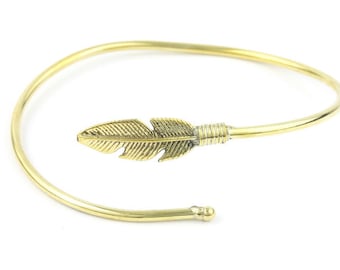 Feather Brass Bracelet, Western Bracelet, Lower Arm Cuff Bracelet, Brass Bracelet, Wrap Around Bracelet, Festival Jewelry, Boho