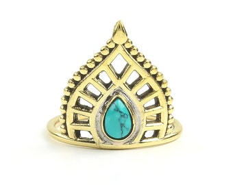 Turquoise paisley Brass Ring, Brass Turquoise Ring, Stone Jewelry, Gemstone, Southwestern, Boho, Gypsy, Ethnic, Hippie, Spiritual