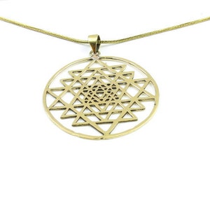 Sri Yantra brass necklace, Sacred Geometry necklace, Geometric power necklace