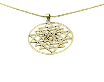 Sri Yantra brass necklace, Sacred Geometry necklace, Geometric power necklace