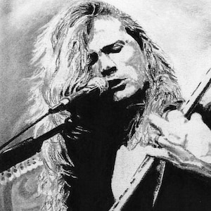 Dave Mustaine - Charcoal Portrait - Limited Edition Mounted Print run of 100 from original artwork