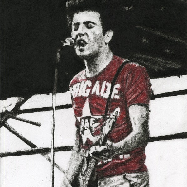 Joe Strummer - Charcoal/Pastel Portrait - Limited Edition Mounted Print run of 100 from original artwork