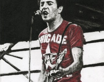 Joe Strummer - Charcoal/Pastel Portrait - Limited Edition Mounted Print run of 100 from original artwork