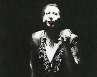 Marilyn Manson -  Charcoal Portrait - Limited Edition Mounted Print of 100 from original artwork