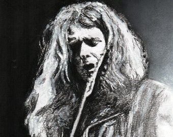 Fast Eddie Clarke - Motorhead - Charcoal Portrait - Limited Edition Mounted Print run of 100 from original artwork