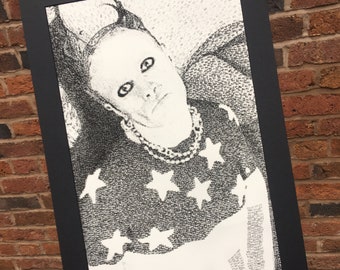 Keith Flint - The Prodigy - Retrato de formiga com carimbo de tinta - Impressão montada em edição limitada de 100 cópias da arte original