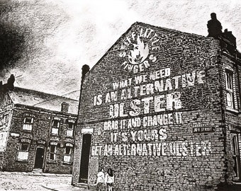 SLF - Alternative Ulster - Indian Ink & Charcoal - Limited Edition Mounted Print run of 100 from original artwork