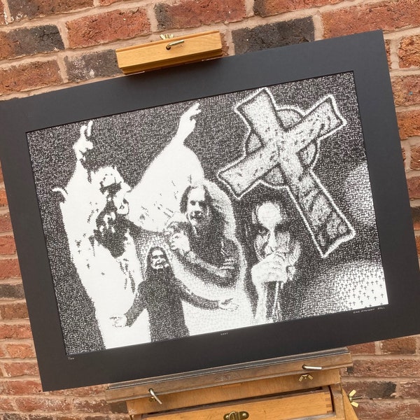 Ozzy Osbourne - Ink Stamp (Gothic Cross) Portrait - Limited edition mounted print run of 100 from original artwork