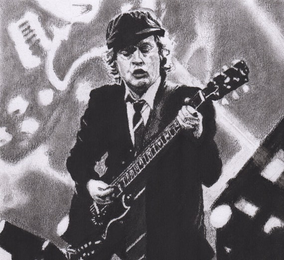 Angus Young AC/DC Charcoal Portrait Limited Edition | Etsy