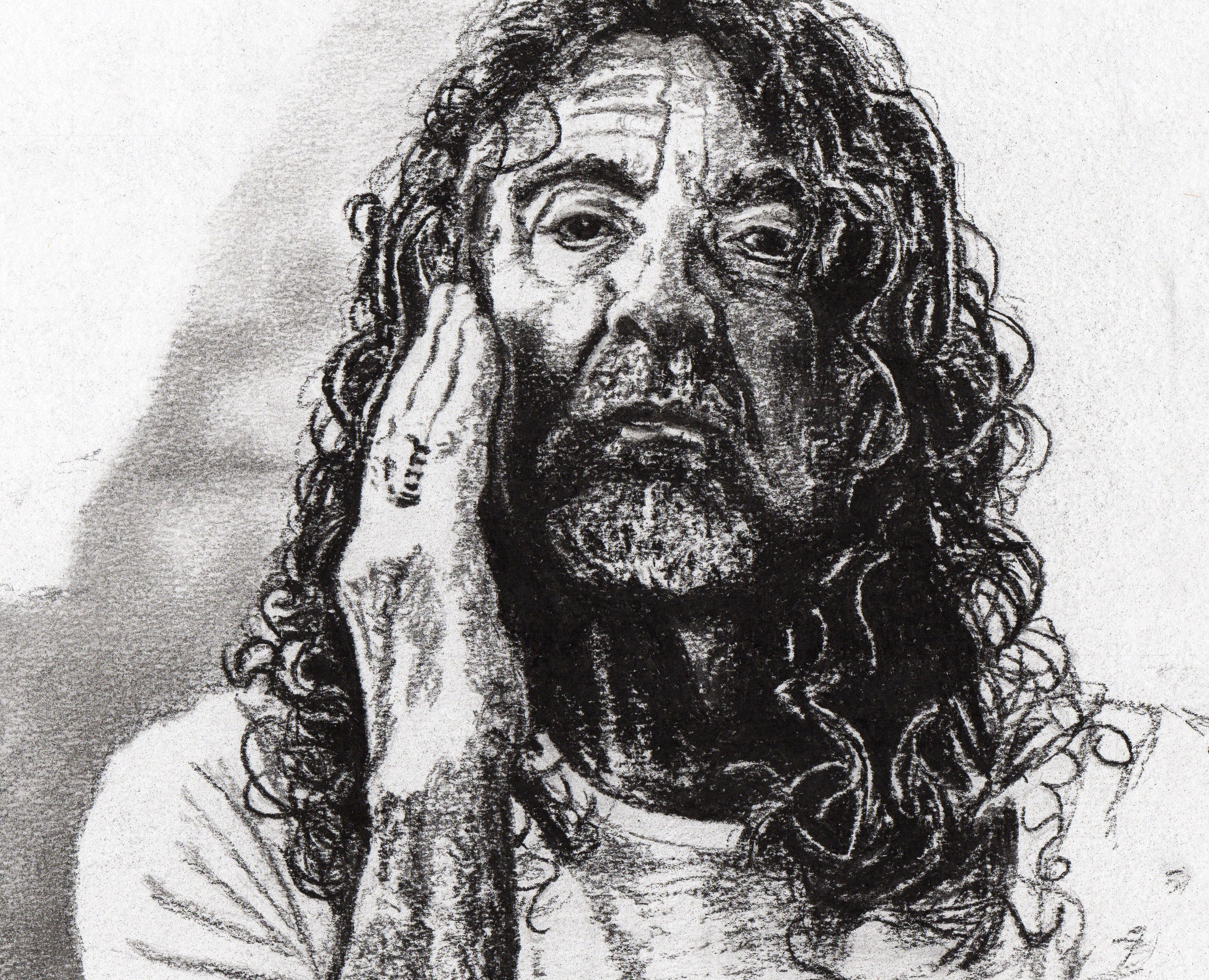 Robert Plant - Retrato a carvão - Edição limitada de impressão montada, tiragem de 100 exemplares da arte original