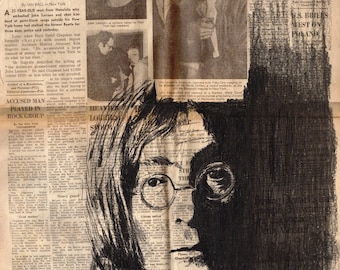 John Lennon - Ritratto a carboncino - Tiratura limitata di 100 stampe montate dall'opera d'arte originale