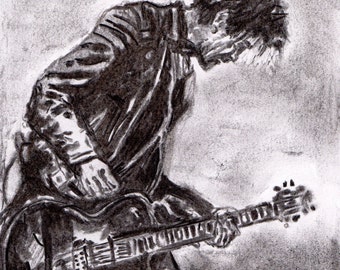 Rob Holliday - The Prodigy  - Charcoal Portrait - Limited Edition Mounted Print run of 100 from original artwork