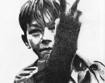 Kes - Charcoal Portrait - Limited Edition Mounted Print run of 100 from original artwork