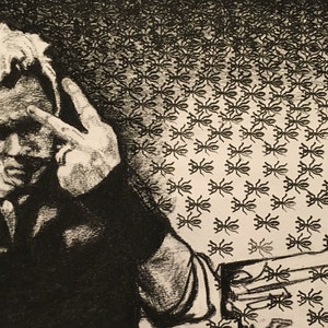 Liam Howlett - The Prodigy - Ritratto a carboncino - &#39;Ant Art&#39; Tiratura limitata di 100 stampe montate dall&#39;opera d&#39;arte originale