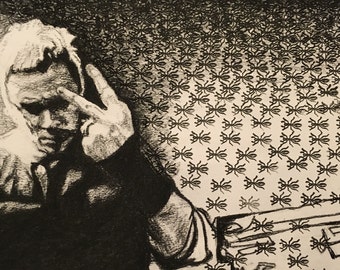Liam Howlett - O Prodígio - Retrato a Carvão - &#39;Ant Art&#39; Edição Limitada Montado Tiragem de 100 exemplares da arte original