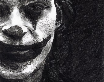 Joker - Charcoal & Indian ink portrait - Limited Edition Mounted Print run of 100 from original artwork