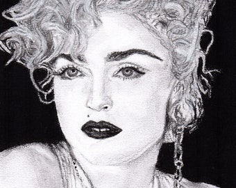 Madonna - Charcoal Portrait - Limited Edition Mounted Print run of 100 from original artwork