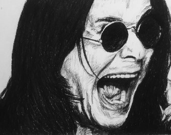 Ozzy - Mounted Print from original charcoal portrait